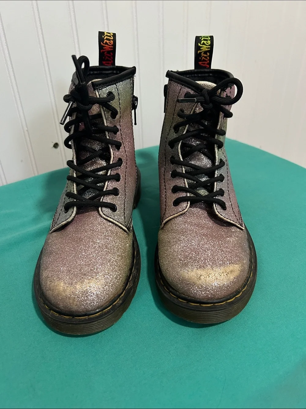 Dr. Martens Girls Iridescent Glitter Lace-Up Boots Sz: 3